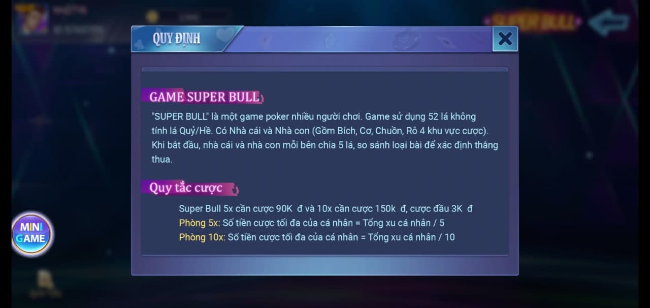 quy tắc chơi game super bull iwin